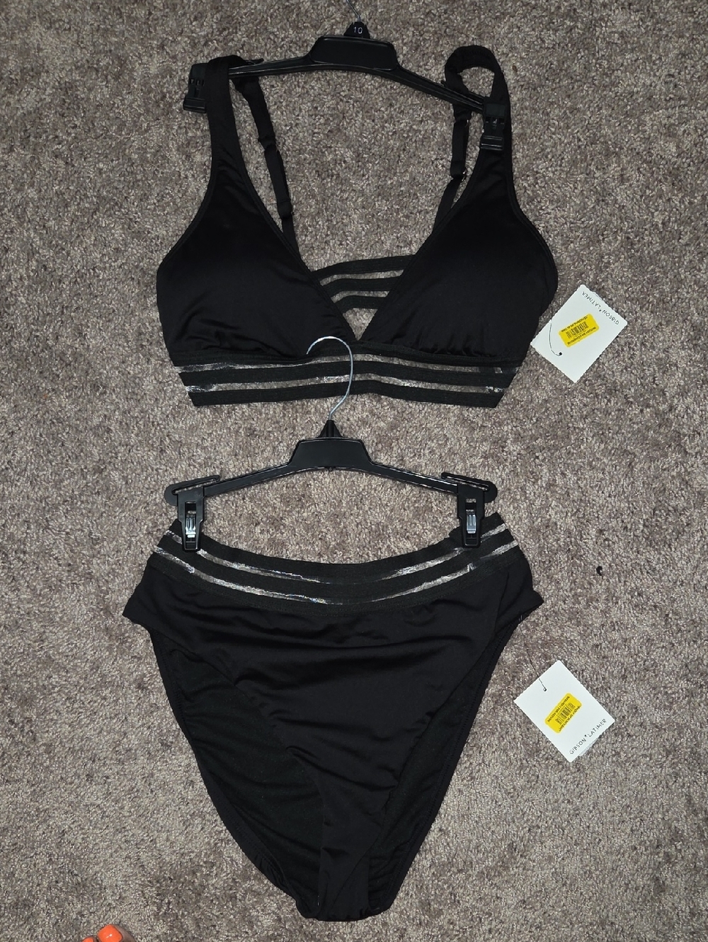 Black Two-Piece Bikini with Metallic Striped Trim